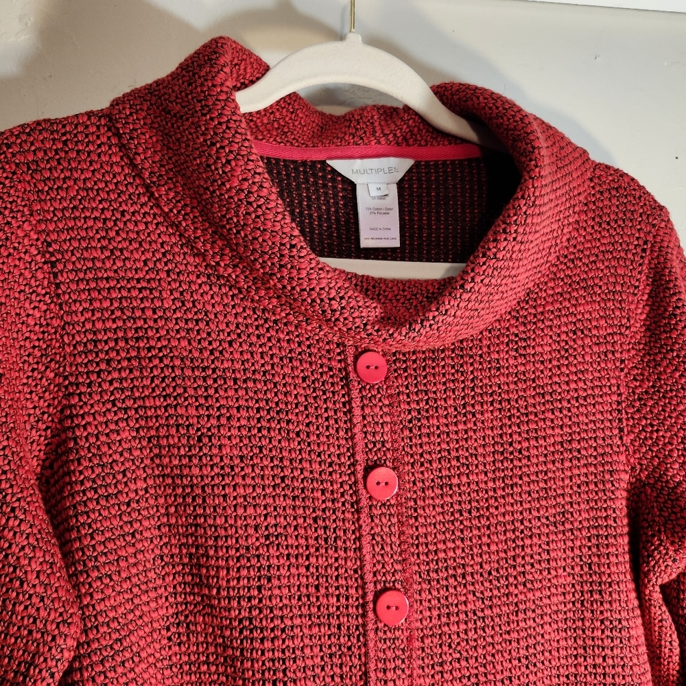 Multiples Vibrant Red Button-Up Pullover Cotton B… - image 6